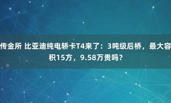 传金所 比亚迪纯电轿卡T4来了：3吨级后桥，最大容积15方，9.58万贵吗？